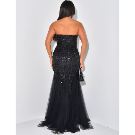 Robe bustier sirène à sequins et voile