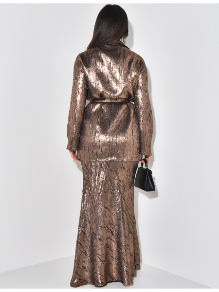 Set aus Rock und Kimono aus metallischem Stoff