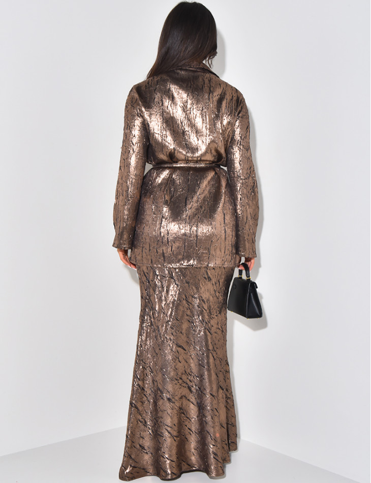 Set aus Rock und Kimono aus metallischem Stoff