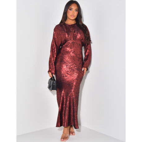 Metallic draped maxi dress with back tie