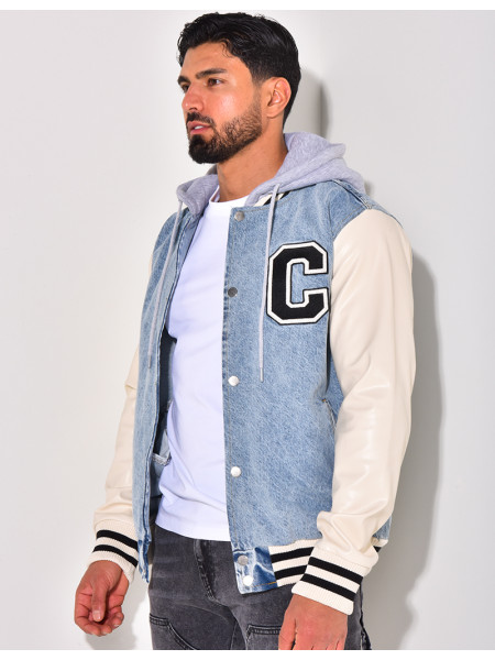 Veste bi-matière à capuche lettre C