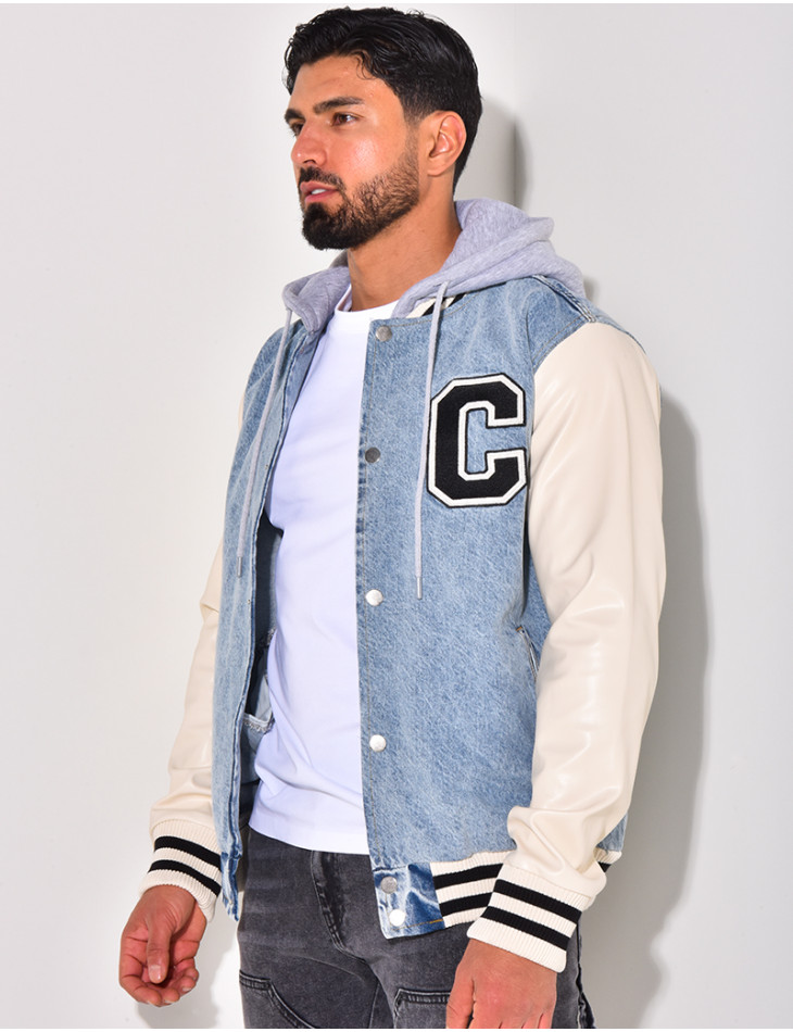 Veste bi-matière à capuche lettre C