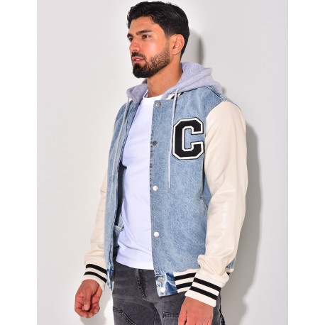 Veste bi-matière à capuche lettre C