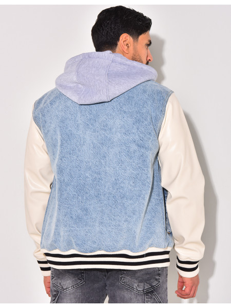 Veste bi-matière à capuche lettre C