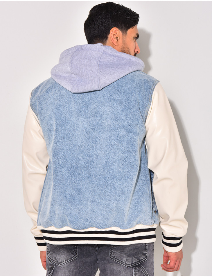 Veste bi-matière à capuche lettre C