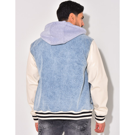 Veste bi-matière à capuche lettre C