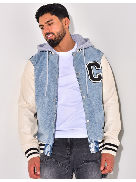 Veste bi-matière à capuche lettre C