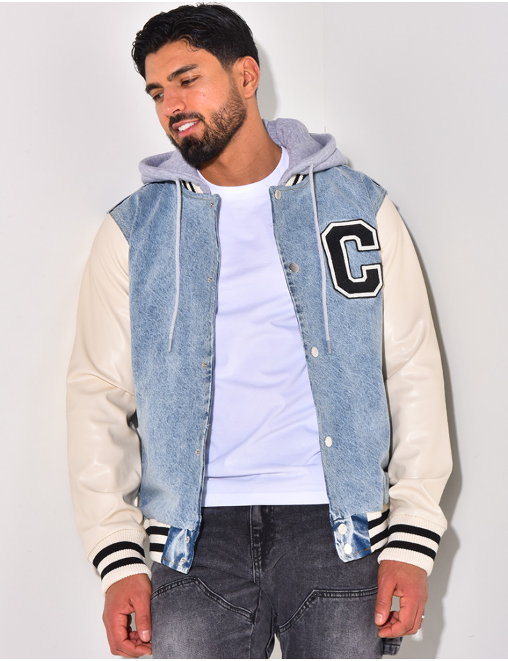 Veste bi-matière à capuche lettre C