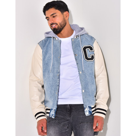 Veste bi-matière à capuche lettre C