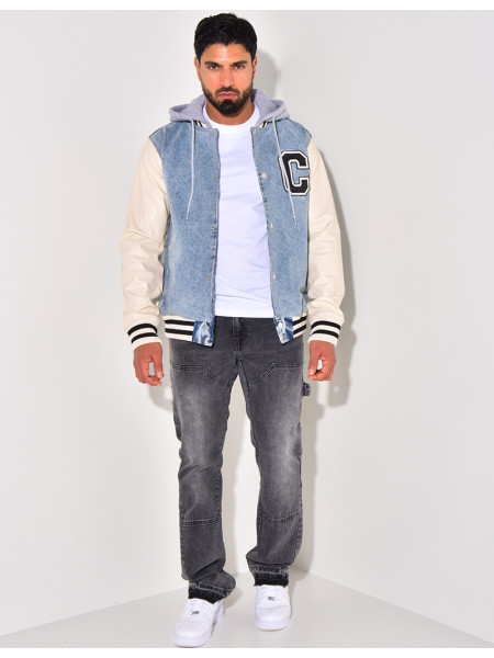 Veste bi-matière à capuche lettre C