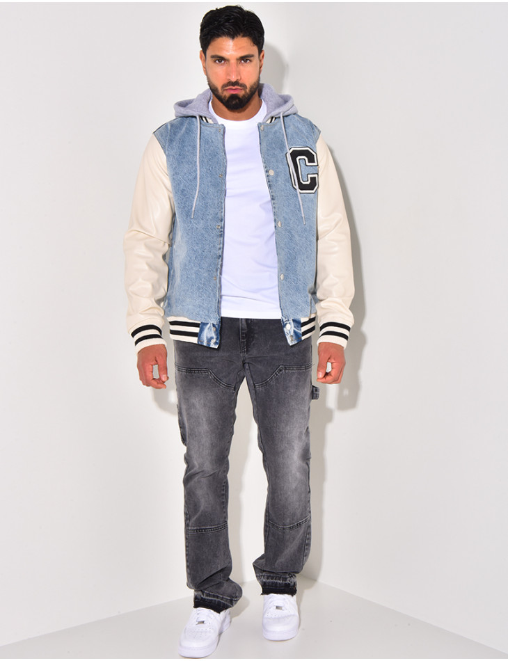 Veste bi-matière à capuche lettre C