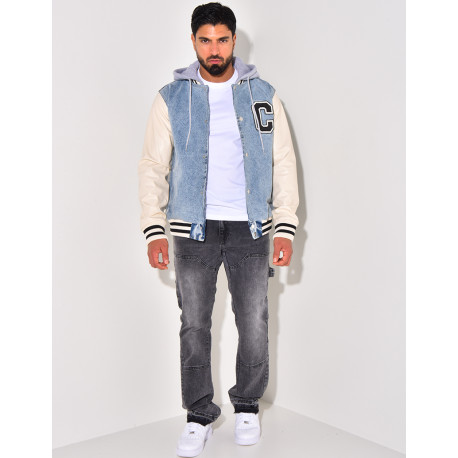 Veste bi-matière à capuche lettre C
