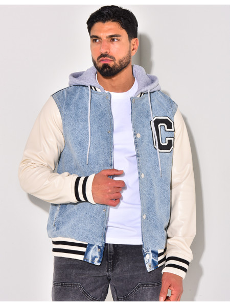 Veste bi-matière à capuche lettre C