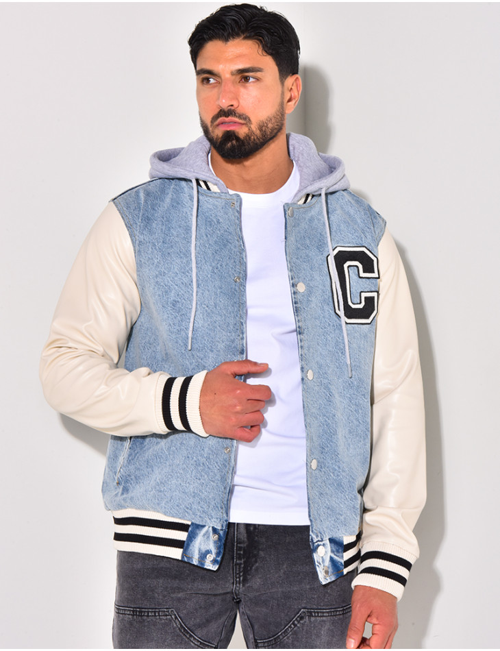 Veste bi-matière à capuche lettre C