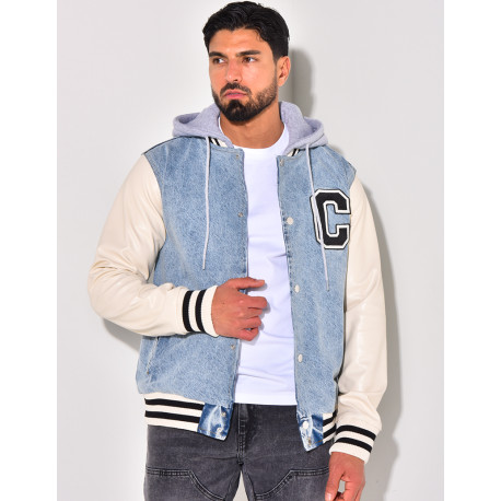 Veste bi-matière à capuche lettre C