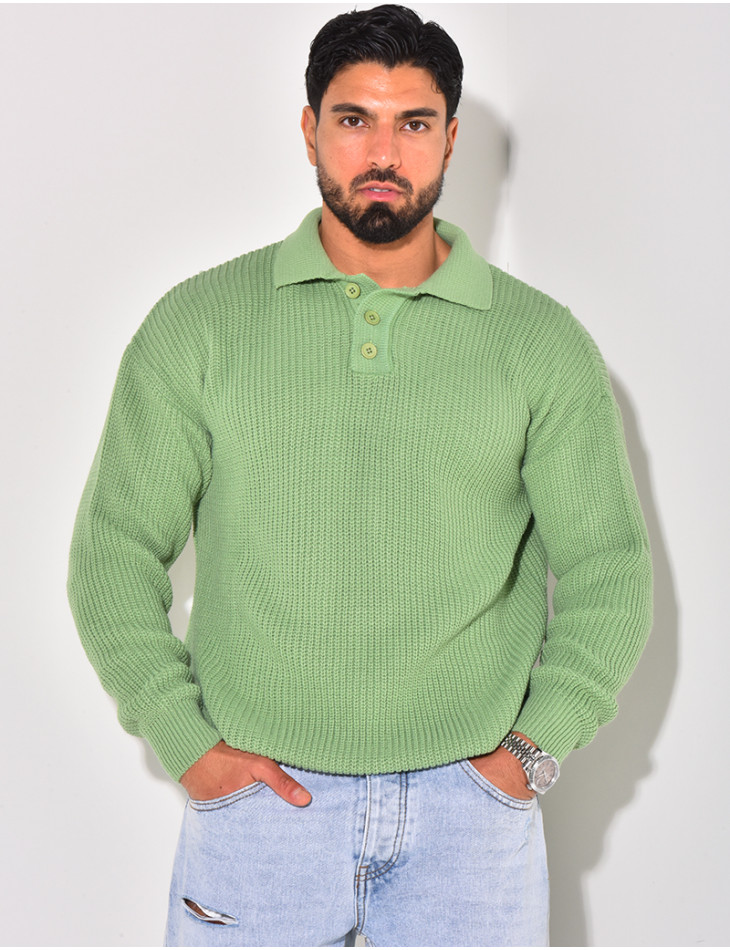 Pull en laine avec col à boutons