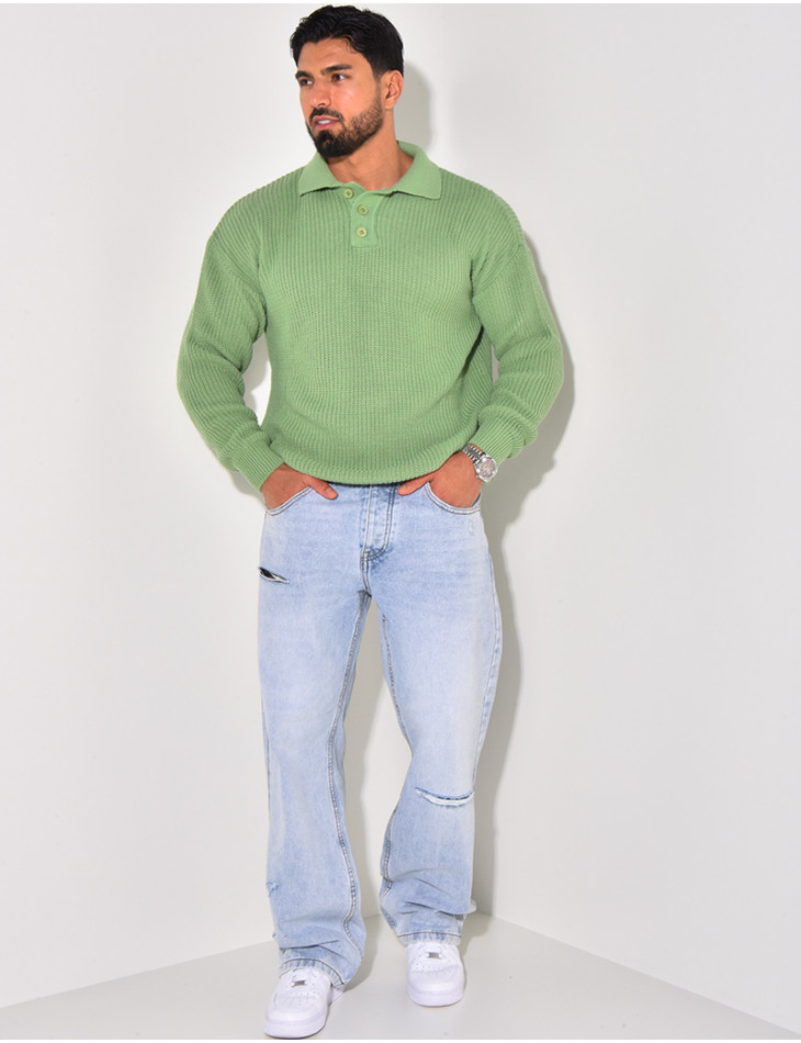 Pull en laine avec col à boutons