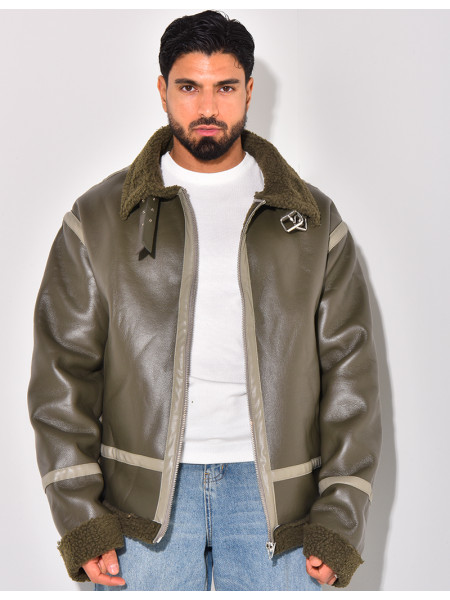 Bombardier en similicuir et fourrure