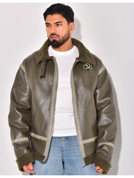 Bombardier en similicuir et fourrure