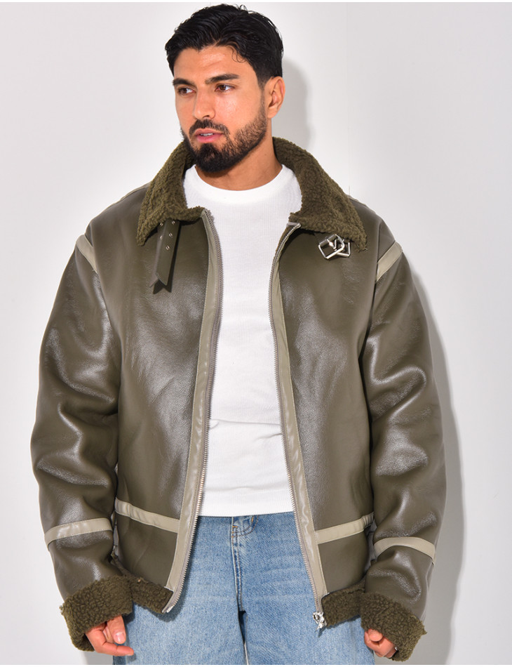 Bombardier en similicuir et fourrure