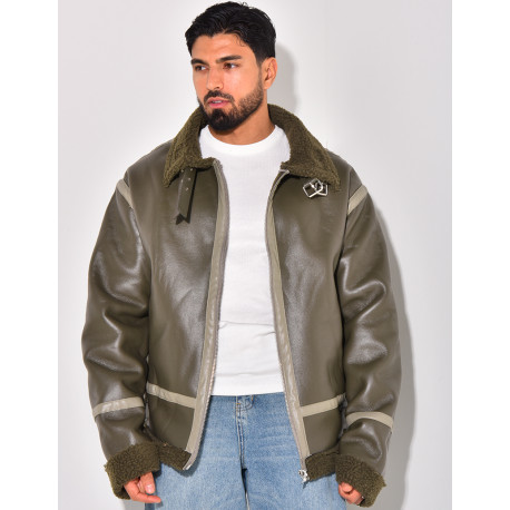 Bombardier en similicuir et fourrure