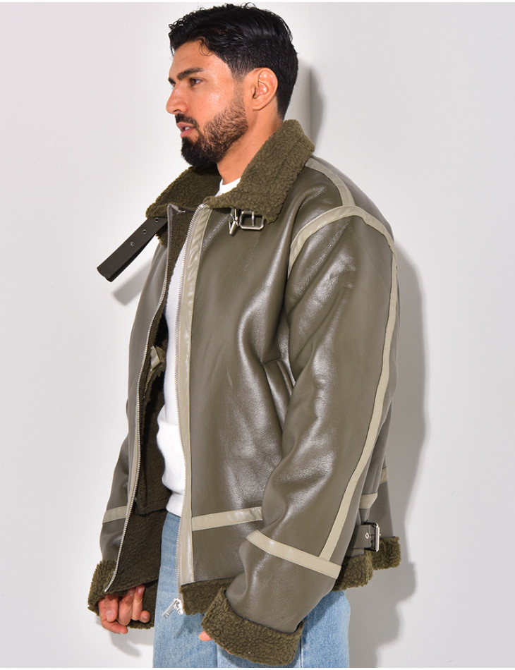 Bombardier en similicuir et fourrure