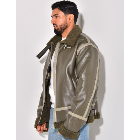 Bombardier en similicuir et fourrure