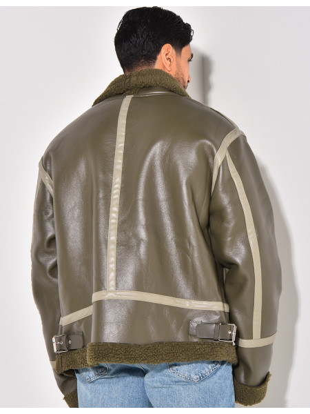 Bombardier en similicuir et fourrure