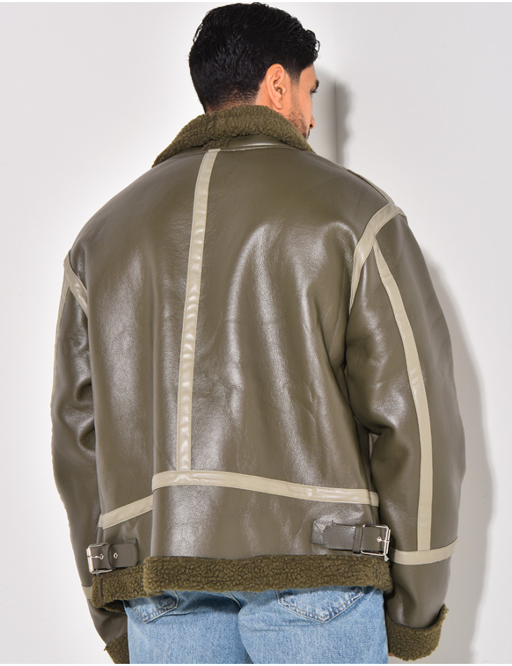 Bombardier en similicuir et fourrure