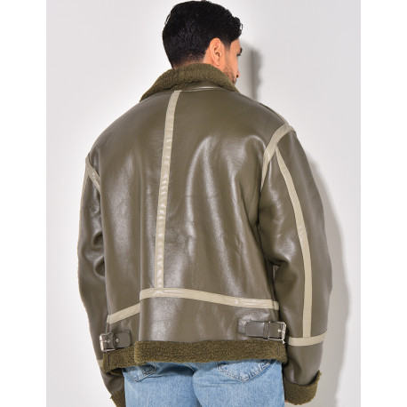 Bombardier en similicuir et fourrure