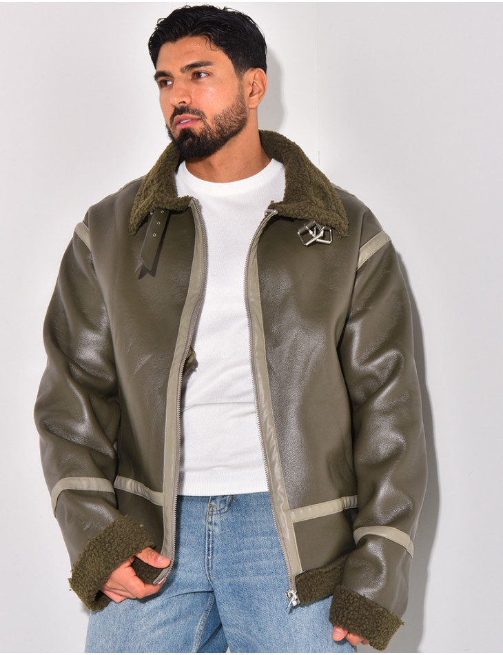 Bombardier en similicuir et fourrure