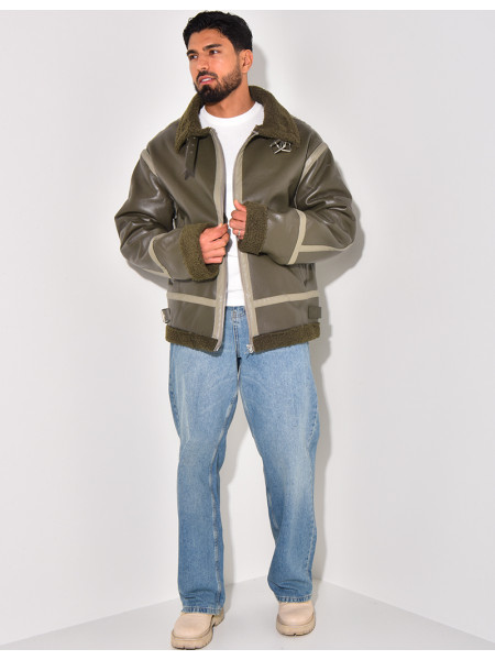 Bombardier en similicuir et fourrure