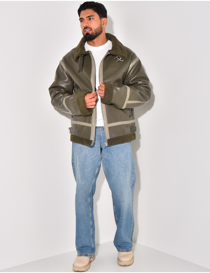 Bombardier en similicuir et fourrure