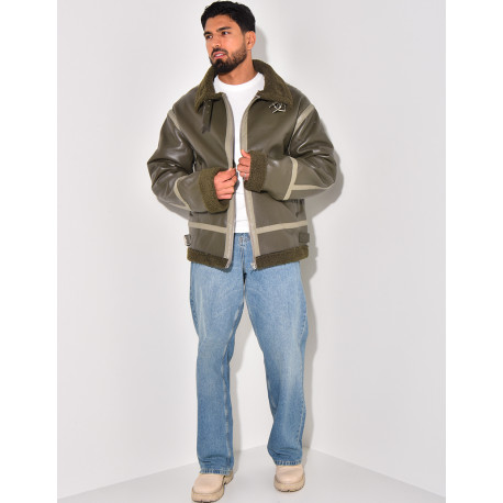 Bombardier en similicuir et fourrure