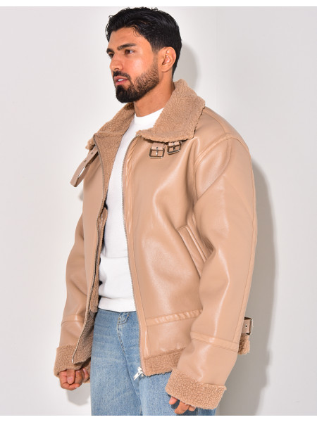 Bombardier en similicuir et fourrure