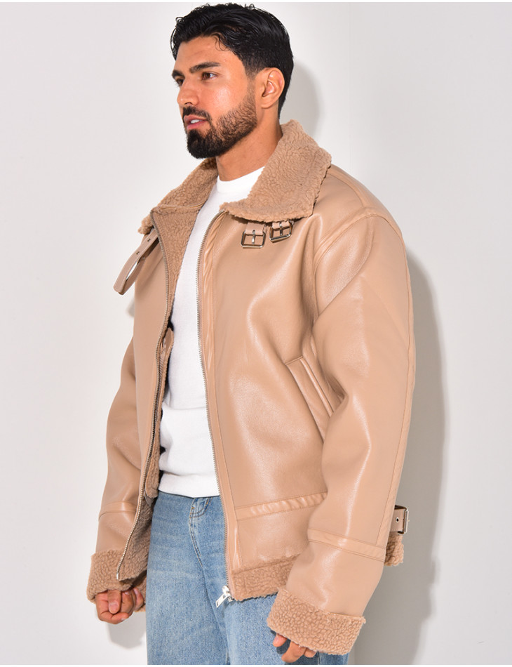 Bombardier en similicuir et fourrure