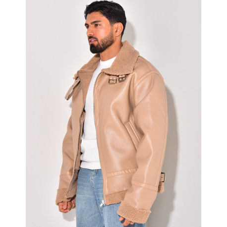 Bombardier en similicuir et fourrure