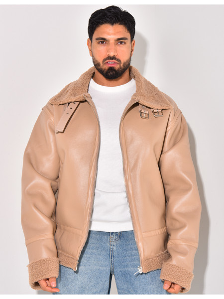 Bombardier en similicuir et fourrure