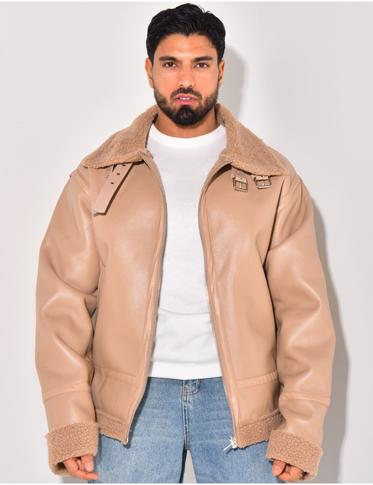 Bombardier en similicuir et fourrure