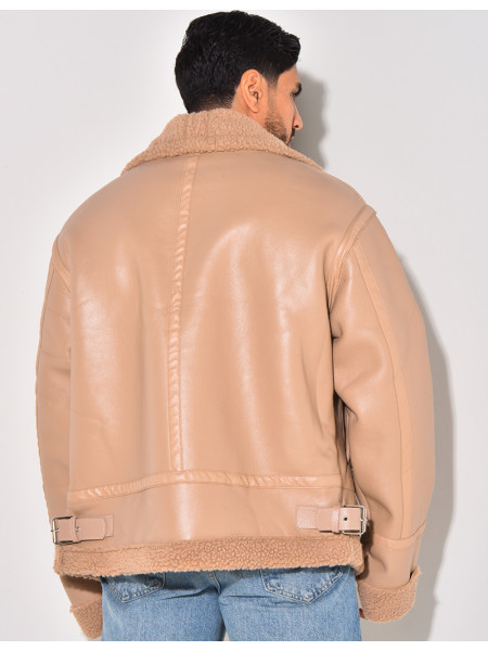 Bombardier en similicuir et fourrure