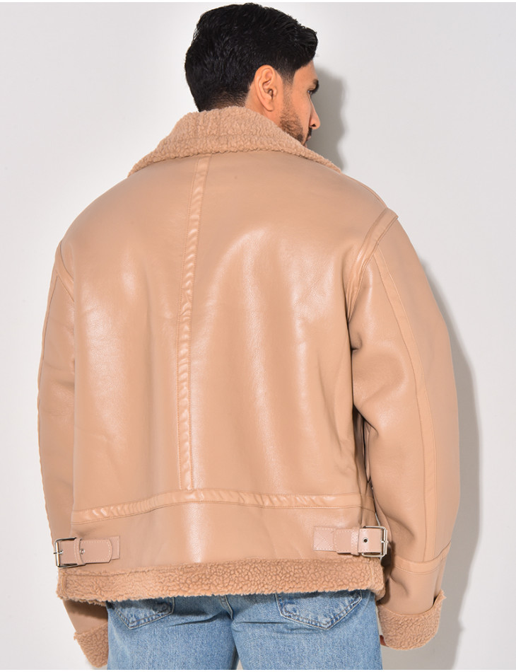 Bombardier en similicuir et fourrure