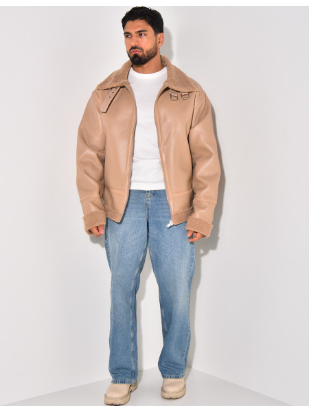 Bombardier en similicuir et fourrure