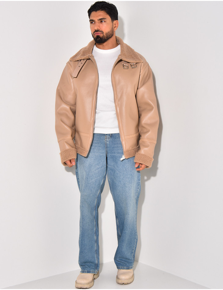 Bombardier en similicuir et fourrure