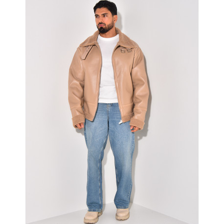 Bombardier en similicuir et fourrure