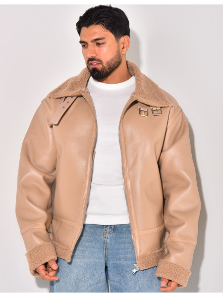 Bombardier en similicuir et fourrure