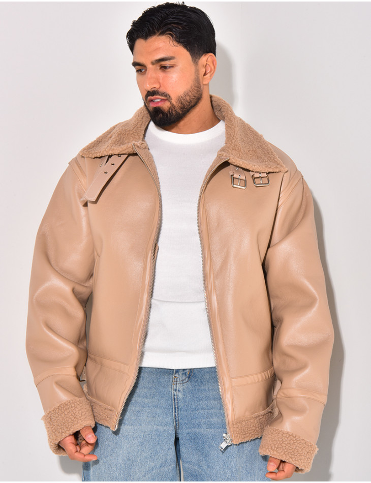 Bombardier en similicuir et fourrure