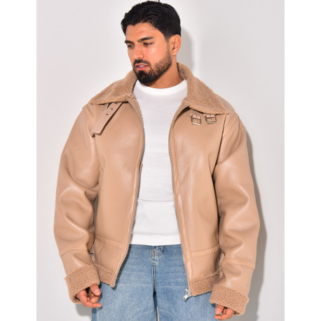 Bombardier en similicuir et fourrure