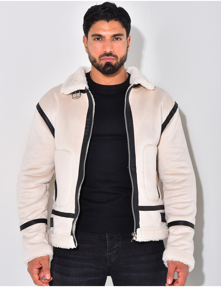 Bombardier en suédine et fourrure