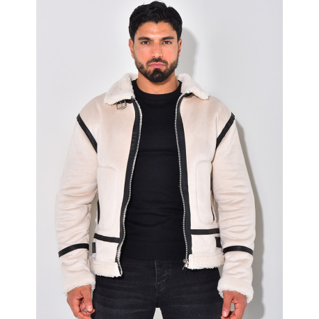 Bombardier en suédine et fourrure