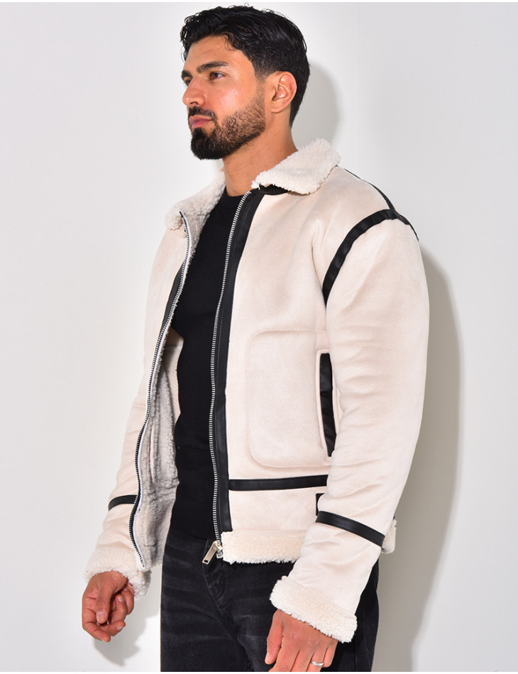 Bombardier en suédine et fourrure